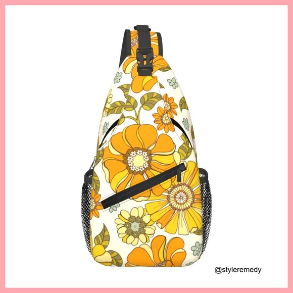 Retro Floral Sling Backpack Daypack Adjustable Strap 15.3\